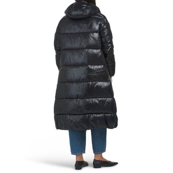 SAVE THE DUCK Black Clarice Glossy Long Puffer Coat - Picture 2 of 2